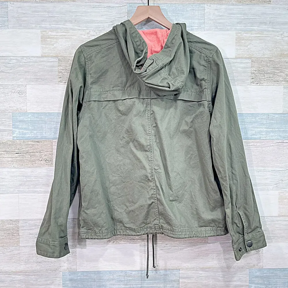 Columbia Hooded Utility Jacket Green Full Zip Pockets Cotton Twill Womens Medium - Picture 5 of 7